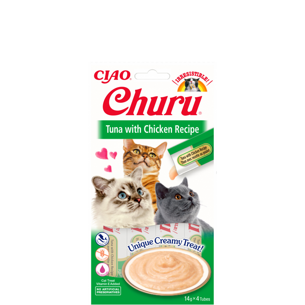 CIAO CHURU - Friandises à lécher pour chat Thon & Poulet，Ces friandises à lécher pour chats sont confectionnées à partir du thon sauvage ou du poulet d'élevage pur et naturel , Friandises pour chat