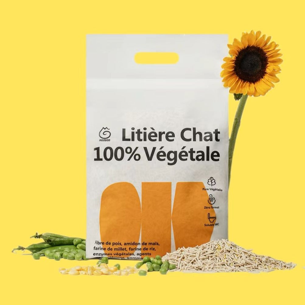 Litière pour chat 100% végétale Moogoo，100% NATURELLE，AGGLOMÉRANTE，PEU DE POUSSIÈRE, PAS D’ODEUR ,NE COLLE PAS AUX PATTES,HYDROSOLUBLE