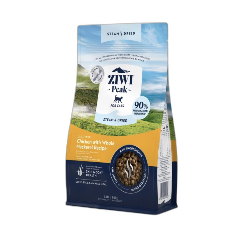 ZIWI - Steam&Dried - Recette du poulet au maquereau entier croquettes pour chats 800g