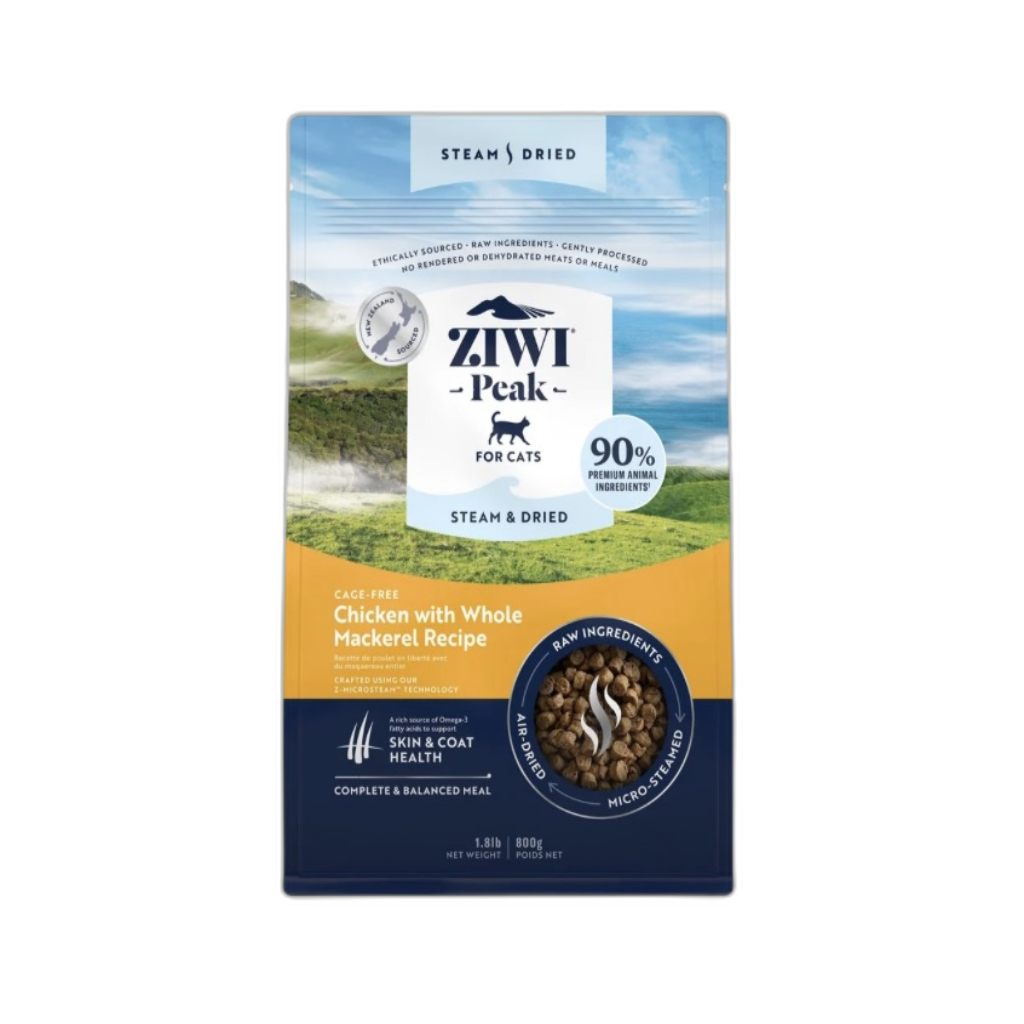 ZIWI - Steam&Dried - Recette du poulet au maquereau entier croquettes pour chats 800g