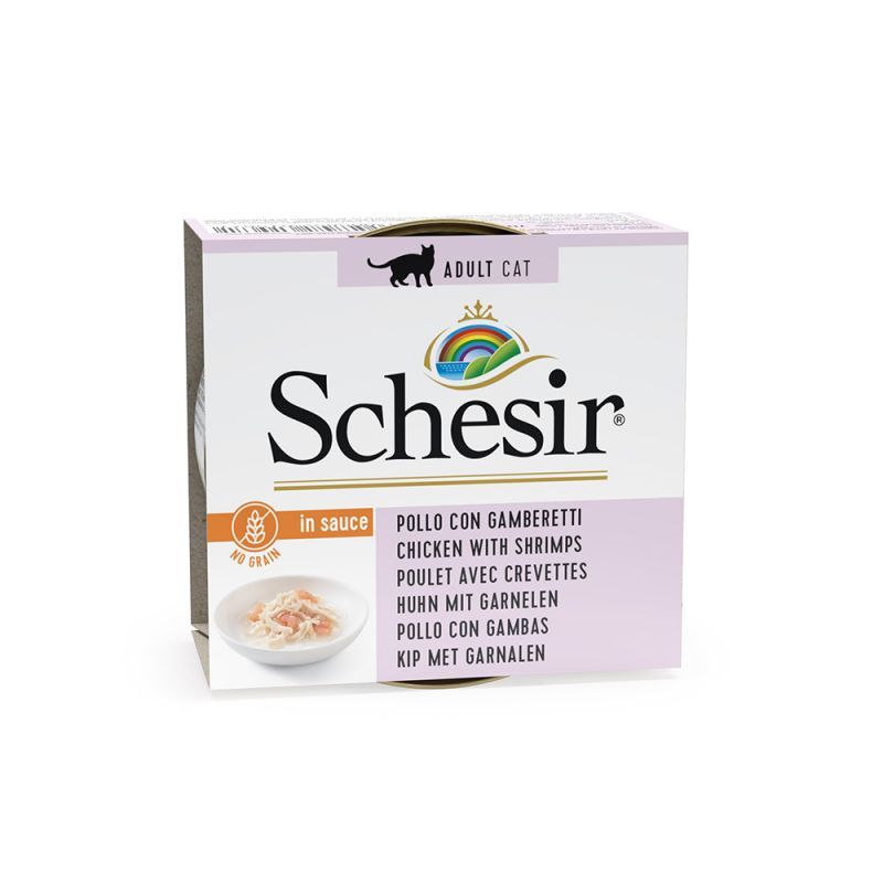 SCHESIR - Filets en Sauce Poulet avec Crevettes Pour Chat 70G