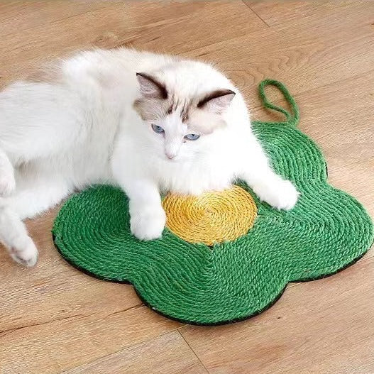 Chat utilisant la planche à gratter en sisal coloré